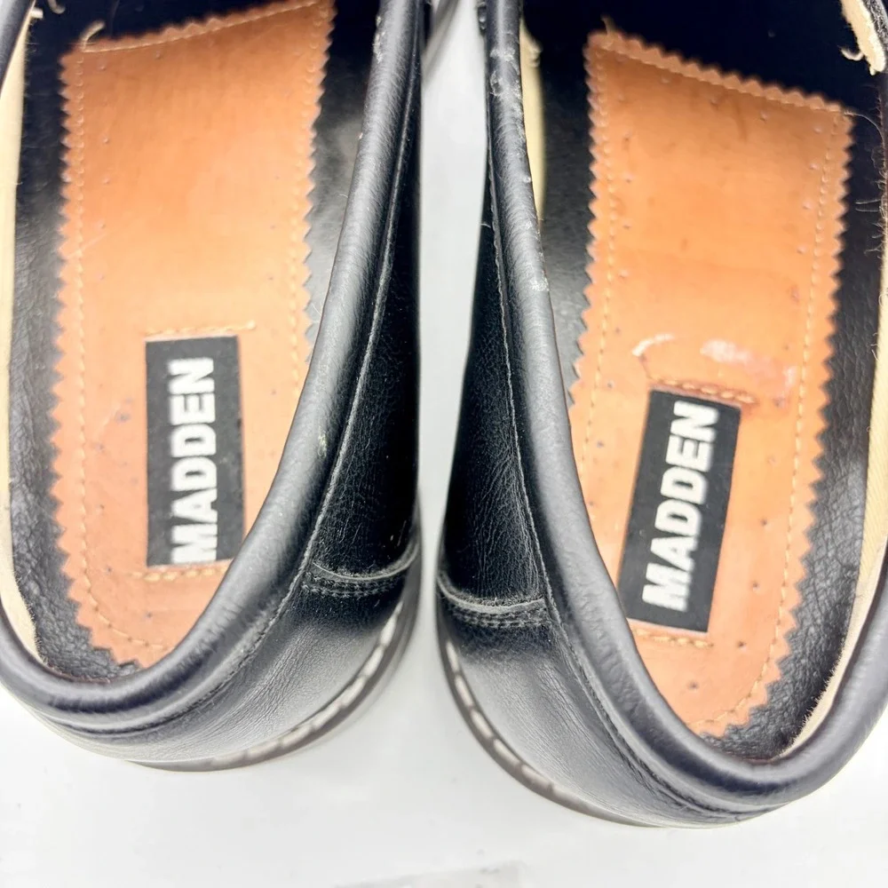 Steve Madden Karver Mens Bit Loafers Black Webbing‎ Strap Lug Sole 9.5
